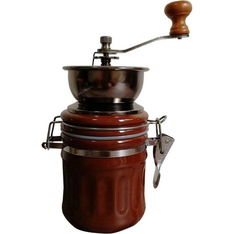 Moulin à café manuel rétro en céramique marron — Moulin à café à manivelle, récipient rond hermétique pour usage domestique (1/5)