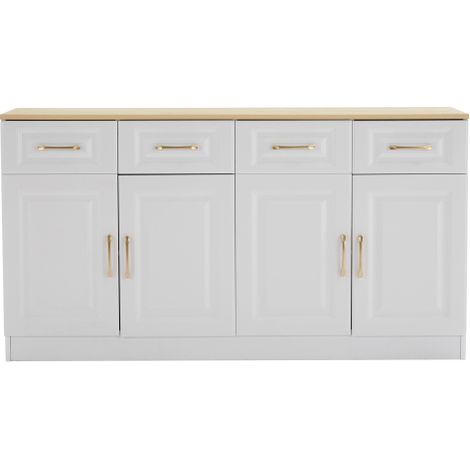 Buffet blanc 4 tiroirs 4 portes étagères réglables 140x40x75 cm