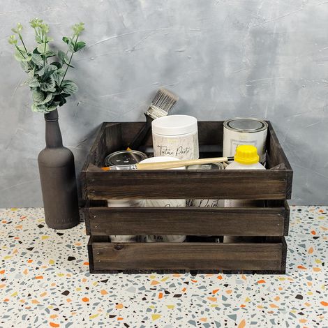 Creative Deco Holzkiste Schwarz 40 x 30 x 23 cm – Geschliffene Aufbewahrungskiste, Obstkiste, Weinkiste, Spielzeugkiste, Geschenkbox & Deko