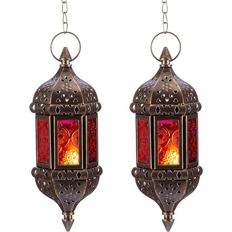 Hanging Candle Lanterns Metal and Glass Lamp Brown Decorative Lanterns for Candles for Living Room Balcony Terrace Decorations (1/4)