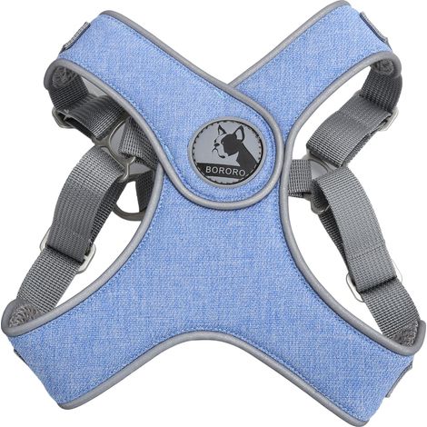 GARRYFIZH Harnais-laisse réfléchissant pour chien et chat - Ajustable et respirant pour promenades en plein air - Taille L - Bleu (1/5)