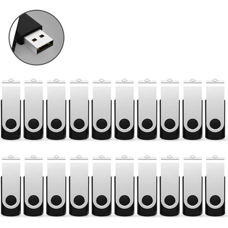 Cle-USB 1 Go, Lot de 20 Clé USB 1 Go 2.0, Clef USB-1Go Stockage Externe avec Pince Pivotante pour Machine à Coudre électronique/PC/Ordinateur Portable/Voiture (Noir) (1/5)