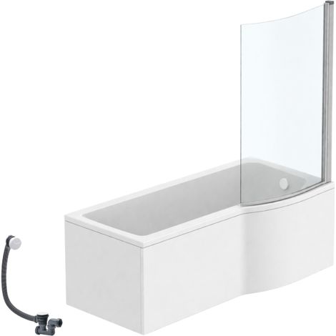 IDEAL STANDARD Connect Air 170 x 80 cm, conjunto para bañera/ducha derecha + delantal + mampara fija + desagüe, blanco