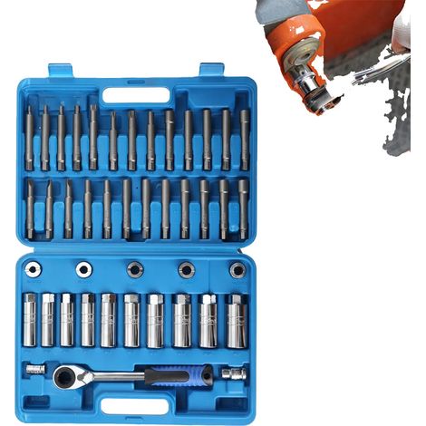 Jeu d'outils pour amortisseurs, acier chrome-vanadium, 43 pièces, compatible avec divers véhicules, pièces d'outils à main, plusieurs tailles de douilles (1/5)