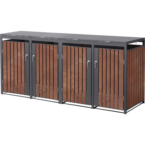 ML-Design Box pour 4 Poubelles, 240L, 264x80x120 cm, en Acier/Acier Corten, Anthracite/Aspect Rouille, Habillage de Poubelle avec Couvercle Rabattable/4 Portes, Conteneur Abri Hangar Cache-Poubelle (1/5)