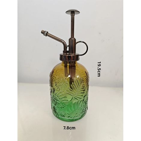 (vert) Nouvelle bouteille d'eau haute en verre pressé à la main avec motif feuille d'érable et vaporisateur pour fleurs, arroseur en verre coloré (1/5)