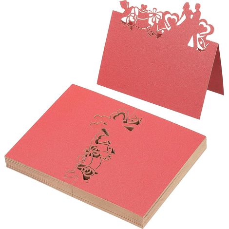50Pcs Cartes De Place De Mariage, Cartes De Table De Mariage Découpées Au Laser Cartes De Nom En Forme De Tente Pliées Pour Table Buffet Réception, Red (1/5)