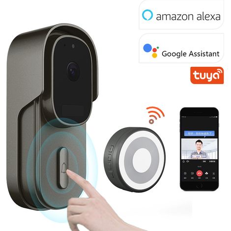 RHG Sonnette sans Fil avec Caméra, Sonnette Vidéo Améliorée avec Carillon, WiFi 1080P Détection de Mouvement IRP Audio Bidirectionnel Vision Nocturne Etanche pour Extérieur Facile à Installer (Noir) (1/5)