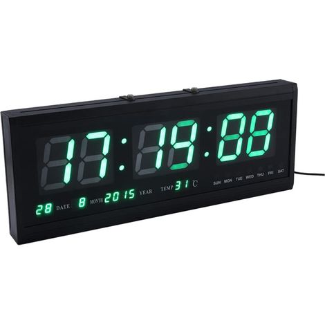 Grande horloge murale numérique LED moderne avec date et température, format 12 ou 24 heures, pour bureau (1/5)