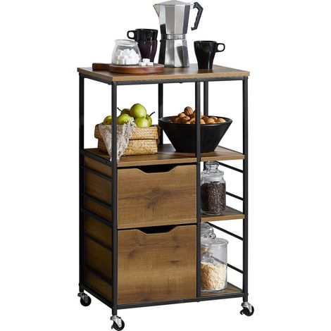 Carrito de Servicio Camarera con Ruedas Multiusos Mueble para microondas con 3 Cajones y 3 Estantes 53 x 37 x 89 cm FKW111-PF SoBuy ES (1/5)