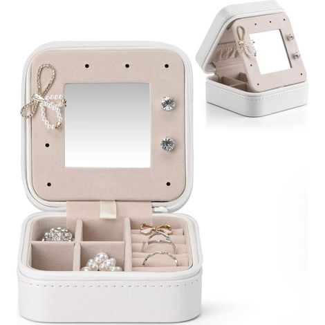 Petit coffret à bijoux en simili cuir avec miroir pour bracelets (1/4)