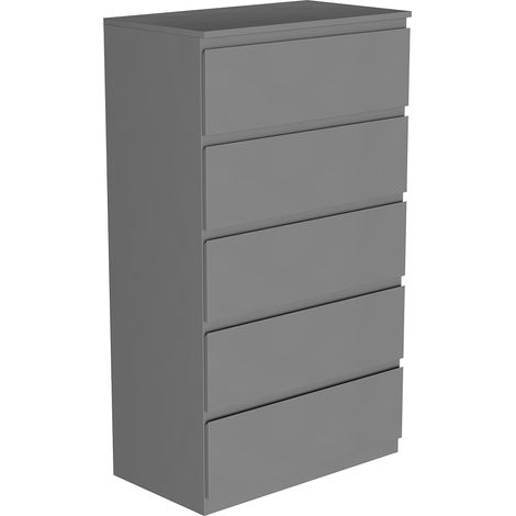 Denver 5 Drawer Chest of Drawers Bedroom Storage Furniture, Grey