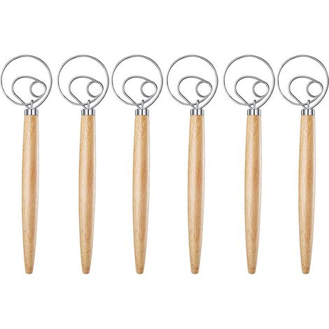 Set di 6 ganci impastatori manuali in acciaio inox con manico in legno. Ideale per la panificazione. (1/5)