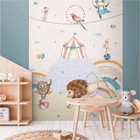 Photo wallpaper wall Profhome 770721 non-woven wallpaper smooth with pattern for kids matt grey red orange blue 1,59 m x 2,8 m (1/5)