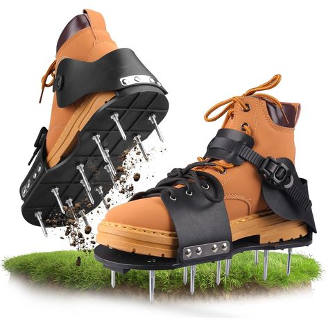 1 Paire Chaussons Aérateur Pelouse Sangles Réglables Pointes Galvanisées Jardin Terrasse
