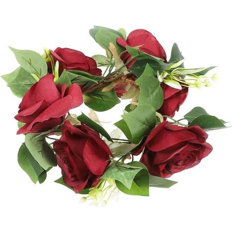 Künstlicher, rosenförmiger Kerzenkranz, dekoratives Tischgesteck für Hochzeiten – 25,00 x 25,00 x 5,00 cm – Rot (1/4)