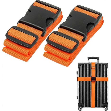 HONORNIC - Luggage straps, carry-on straps, adjustable travel bag straps with quick-release buckles (2-pack, orange) (1/3)