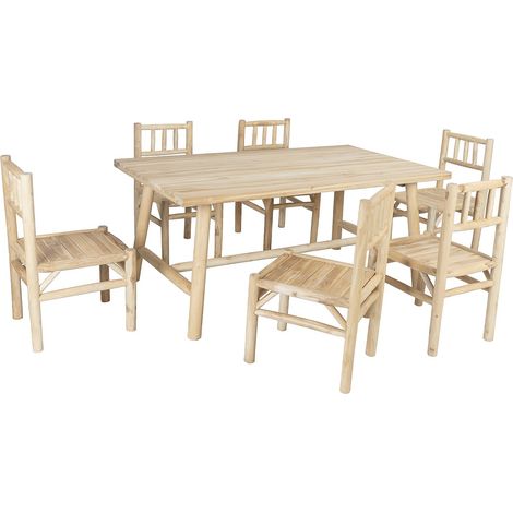 Sala da pranzo da giardino in teak: tavolo L.180 cm e 6 sedie Naturale chiaro - TULUM di MYLIA