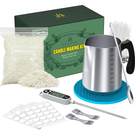 Kit de fabrication de bougies complet pour débutants - Comprend un pot de fonte, de la cire de soja, des mèches, une cuillère mélangeuse, un autocollant pour mèche, un support de mèche et des (1/5)