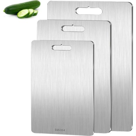 Lot de 3 planches à découper en titane et acier inoxydable pour extérieur, cuisine, camping, randonnée (1/5)