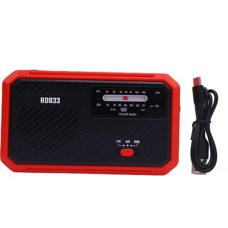 Ortviai Radio d'urgence manivelle solaire AM/FM avec lampe LED puissante et alarme SOS – Rouge (1/5)