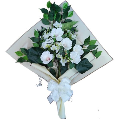 Bouquet de Fleurs artificielles pour cimetière avec Vase à Mettre dans Le Pot du Vase 78 x 63 x 20 cm (Magnolias Blancs) (1/5)
