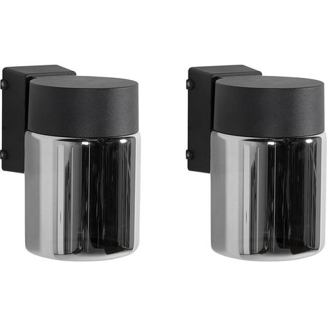 Set of 2 Outdoor Wall LED Light Lamps Black Aluminium 16 cm External Modern Design Garden Patio NEVES (1/5)