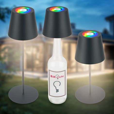 B.K.Licht 3en1 Lampe de table LED RGBW sans fil IP44, variateur, tactile, hauteur réglable, protection contre les éclaboussures, anthracite,36xØ10,5cm