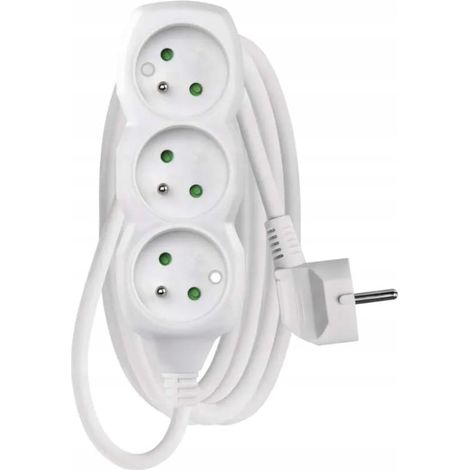 Rallonge 3 prises avec terre 2 m Multiprise blanche (1/4)