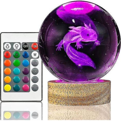 Boule Axolotl 3D, lampe boule K9 de 8 cm avec 16 canaux, base et télécommande, idéale pour les enfants. (1/5)