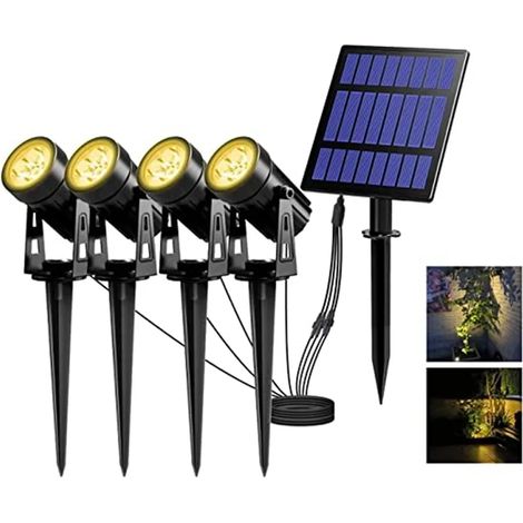 Foco LED solar para exteriores, luz de jardín, IP65, resistente al agua, luz cálida de 3000 K