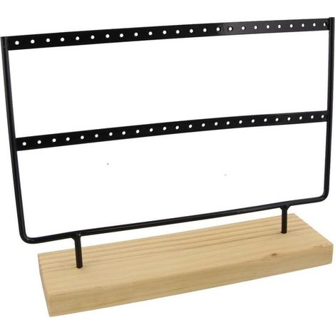 Porte-bijoux en bois et métal - Présentoir pour boucles d'oreilles - 27 x 22 x 7 cm - Noir - Organisateur de bijoux