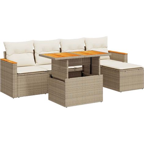 vidaXL Set Divano da Giardino 6 pz con Cuscini Beige Polyrattan Acacia (1/5)