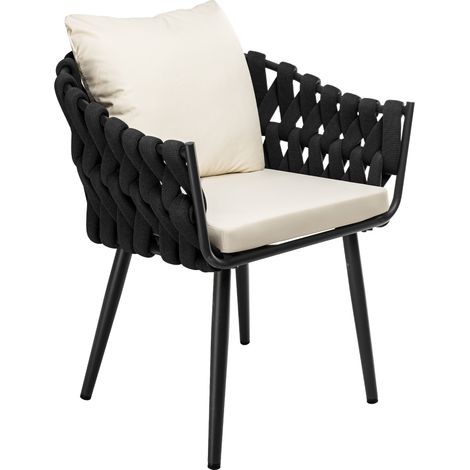 Fauteuil de jardin Naxos anthracite avec coussin d'assise Crème (1/5)