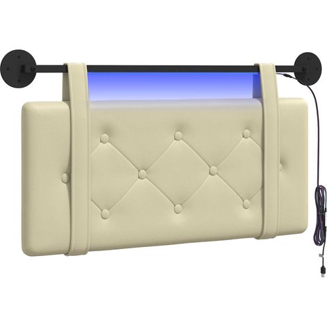 Hanging Headboard with LED Light Cream Faux Leather vidaXL