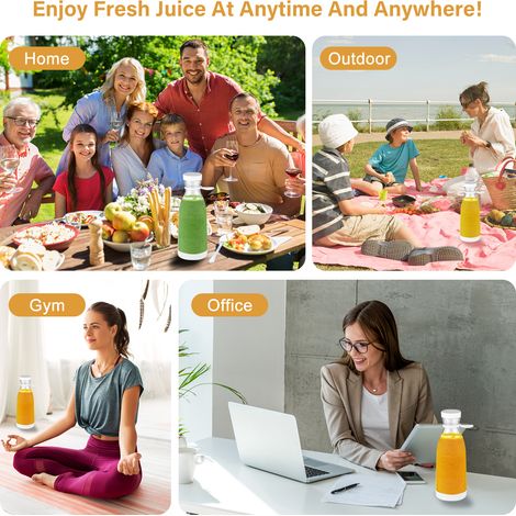 Mini blender électrique portable de 380 ml avec presse-agrumes, 6 lames pour smoothies, milkshakes, jus et aliments, batterie rechargeable intégrée, idéal pour les voyages, le sport, la cuisine, le bu (1/5)