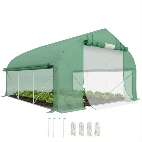 Serre de jardin tunnel 10,4 m² avec double paroi PE anti-UV Vert (1/5)