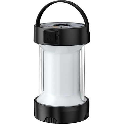Lampe de camping extérieure rechargeable de type C, 1000 lumens, 4 modes alimentés par batterie, lampe de secours à LED solaire multifonction étanche pour le camping, la randonnée, la pêche Noir (1/5)