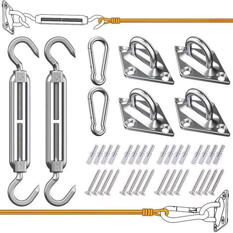 Kit de Fixation pour Voile dOmbrage 304 Inoxydable Voile dOmbrage Kit de fixation pour Triangle arreacute Rectangle Heavy(165) (1/4)