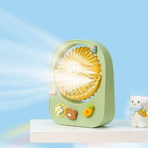 Neuer Tianhong Mini-Tischventilator, USB-aufladbar, tragbar, Mini-Studentenventilator mit Cartoon-Muster, grün. (1/5)