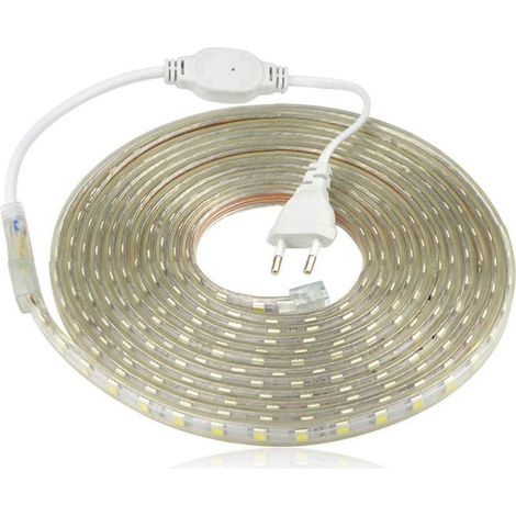 Online Store – Ruban LED étanche 4m – Blanc chaud 5050 IP65 – Alimentation 220V pour intérieur et extérieur – Éclairage décoratif et ambiant (1/4)