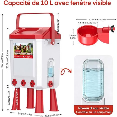 Automatic Chicken Drinker, 10 Litres with Feet, 8 Bowls, Controlled Filtered Float (1/4)