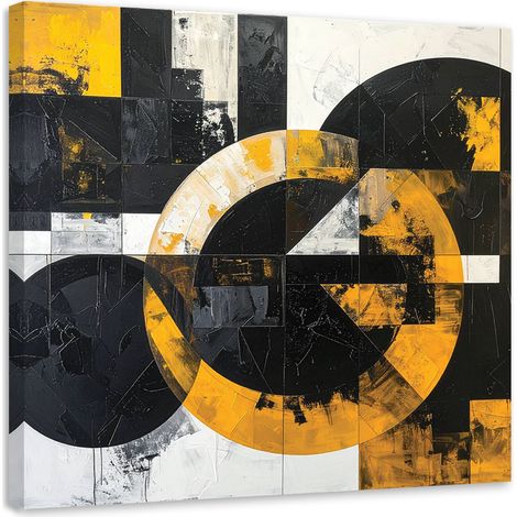 Quadro su tela, Astrattismo texture cerchi forme nero giallo, 20x20 (1/5)