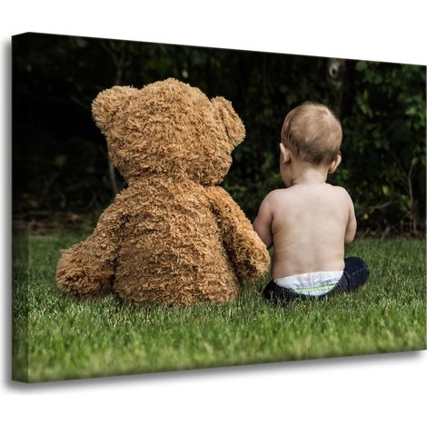 Stampa su tela Bambino con orsacchiotto 70x50 cm