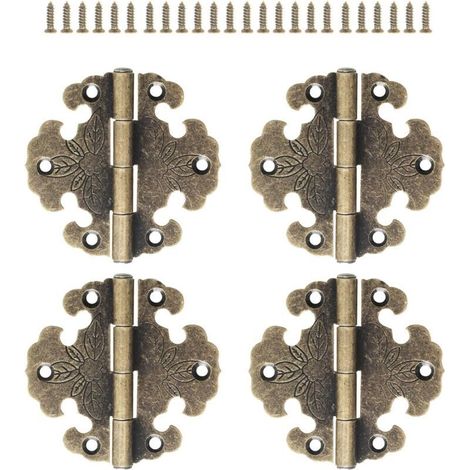 4 bisagras antiguas – Bisagras decorativas – Mini bisagras retro – Bisagras para puertas – Bisagras de bronce vintage, para decorar armarios, puertas de madera y estanterías – Crezuo (1/4)