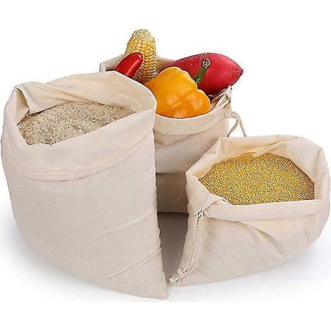 3pcs Cotton Bunch Mouth Bread Bag avec cordon de serrage Sac de produit de fruits et légumes réutilisable (1/3)
