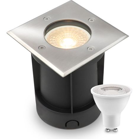 LED Bodeneinbaustrahler eckig Edelstahl 230V IP67 - Leuchtmittel: GU10 4W 2700K - Anzahl: 1x (1/5)