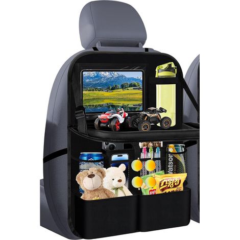 Sollbry Organisateur d'Auto Protection Siège Arrière Enfant,Protection Siège Voiture Enfant Large,Avec Table Rabattable,Porte Tablette Voiture Intégré,Noir (1/5)