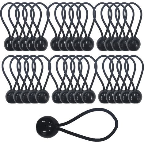 30pcs Tendeur Elastique avec Boule, Sandow Elastique, Tendeur Bache pour Bannière, Pavillon, Bâche, Camping, Tente, Rideaux Harnais d’Extension, Épaisseur 4mm Très Fort (30) (1/5)