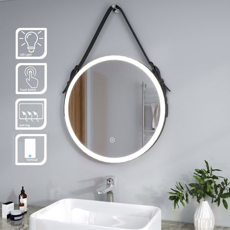 ELEGANT 600x600mm Belt Decorative Round Illuminated LED Light Bathroom Mirror Makeup Mirror with Sensor Touch control, Dustproof & Anti-fog, Cool White Light (1/5)